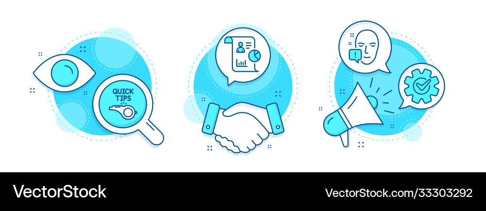 Tutorials face attention and cogwheel icons set Vector Image