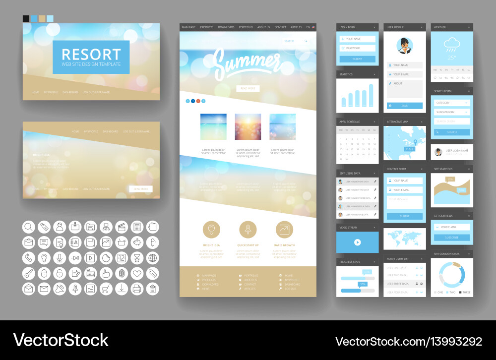 Website design template and interface elements Vector Image