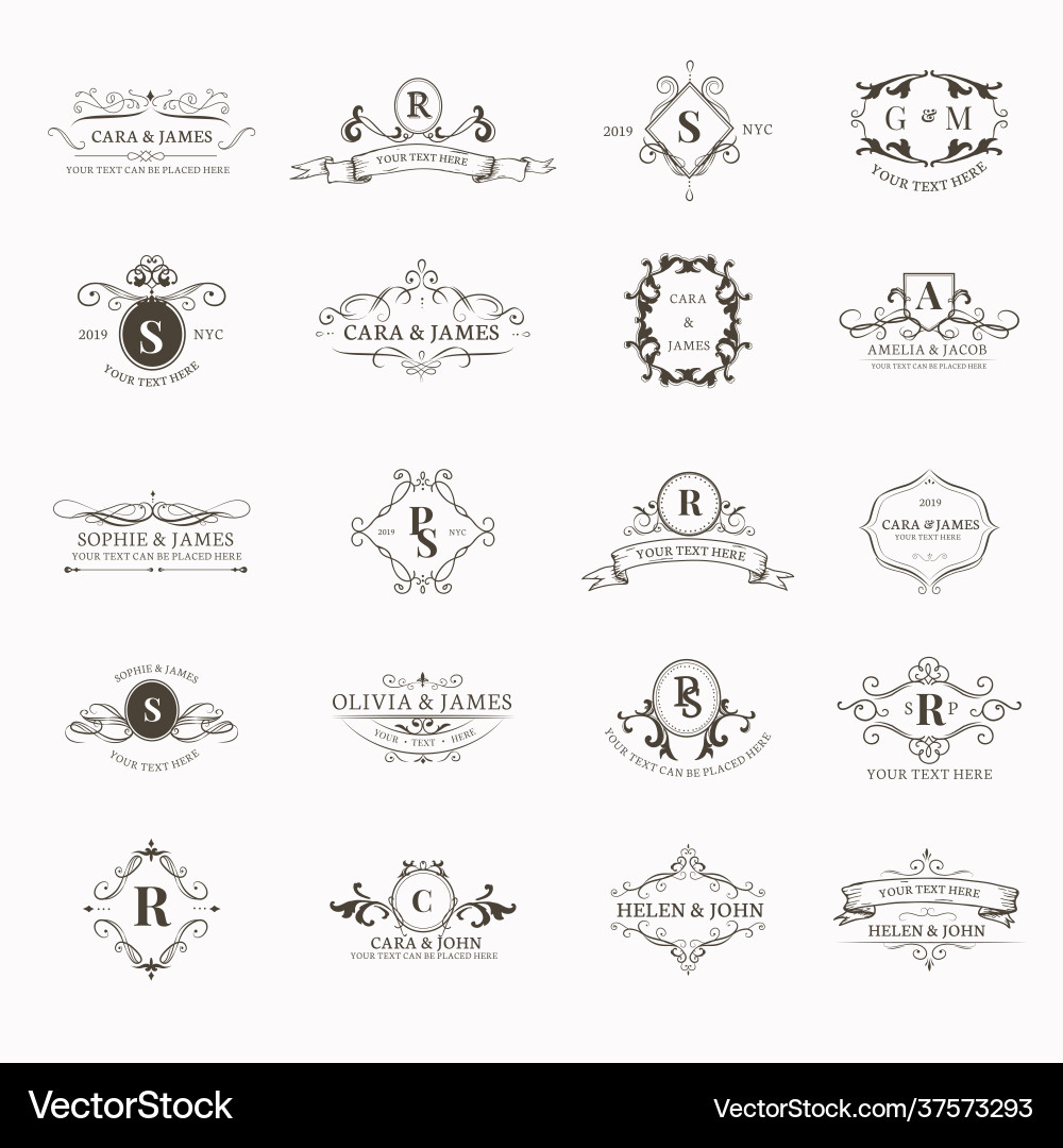 Emblems with initials set Emblems with initials set Vector Image