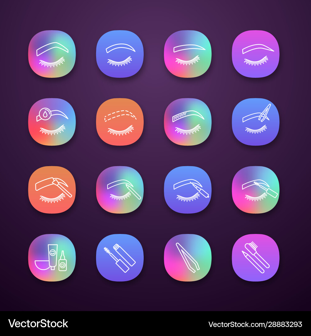 Eyebrows shaping app icons set Eyebrows shaping app icons set vector image