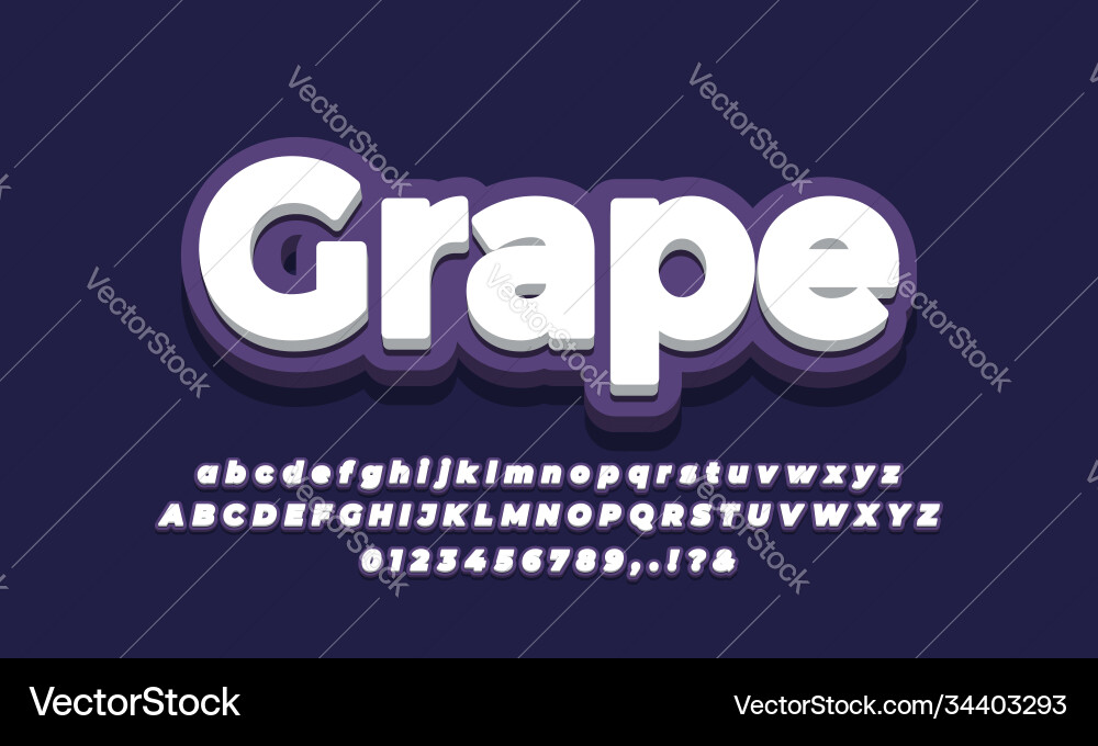 Grape purple 3d color text effect Grape purple 3d color text effect vector image