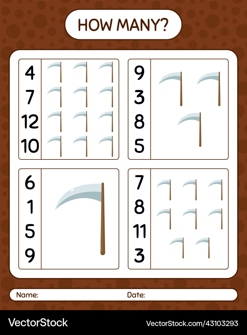 How many counting game with scythe worksheet How many counting game with scythe worksheet vector image