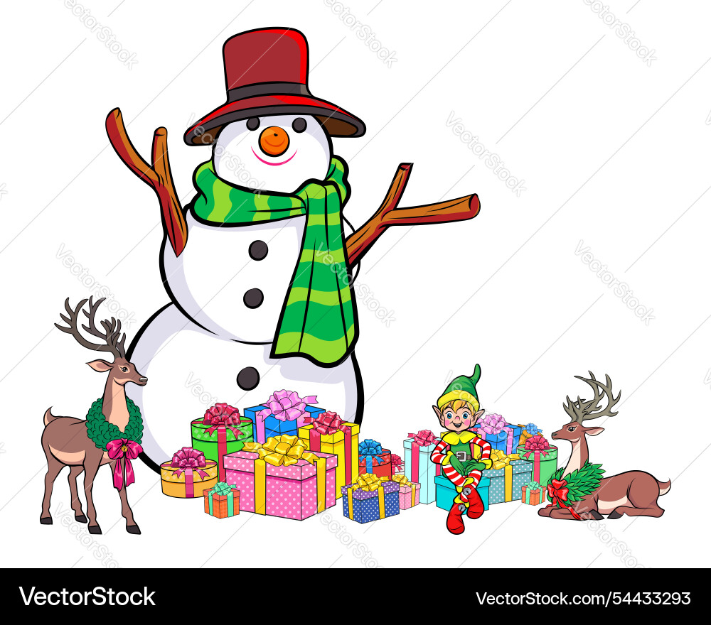 Merry christmas santa snowman reindeer elf Merry christmas santa snowman reindeer elf vector image