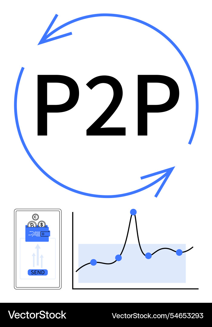 P2p concept with arrows and graph highlighting P2p concept with arrows and graph highlighting vector image