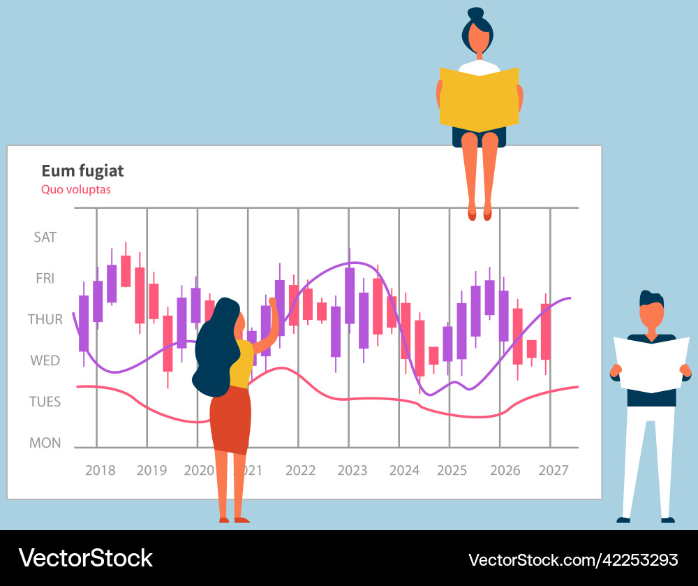 Presenters show statistical indicators and data Presenters show statistical indicators and data vector image