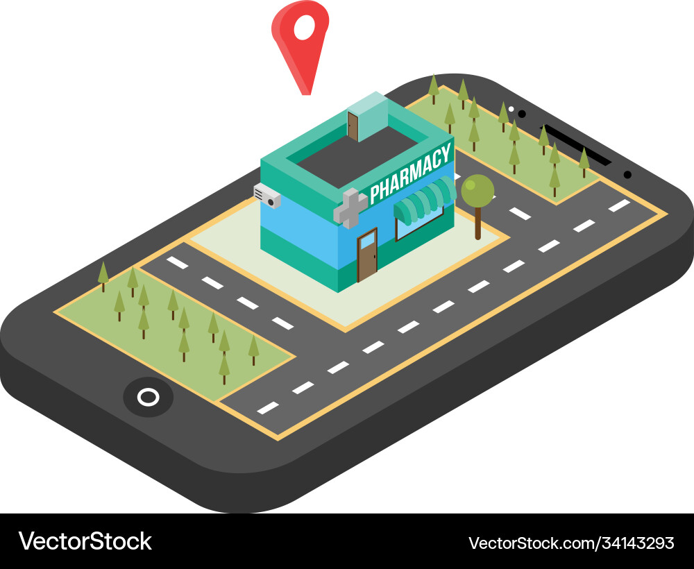 Red pointer on smartphone map gps navigation vector image