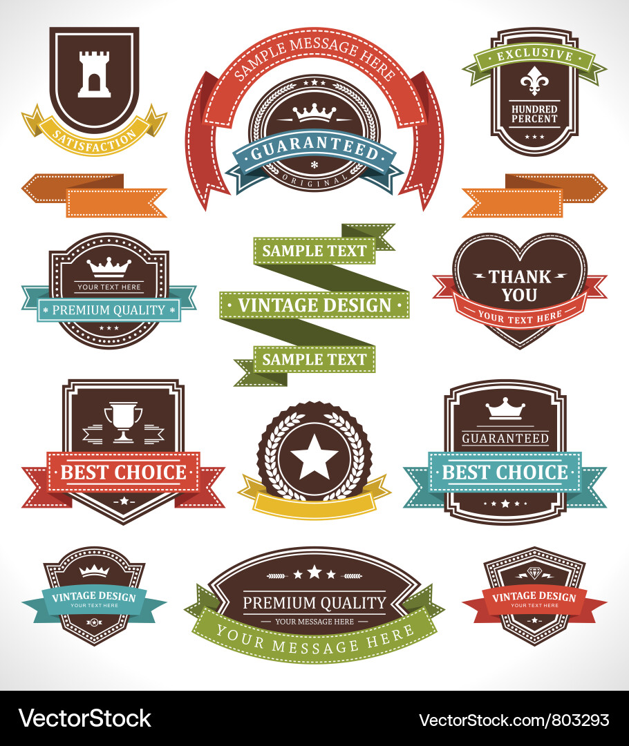 Retro Ribbon & Label Set Vector Image