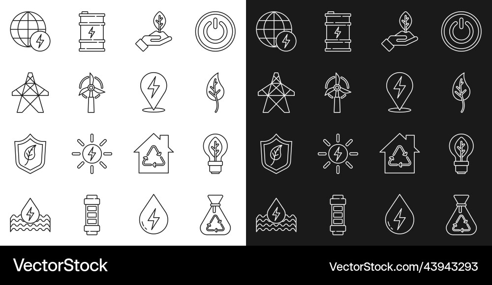 Set line garbage bag with recycle light bulb leaf Set line garbage bag with recycle light bulb leaf vector image