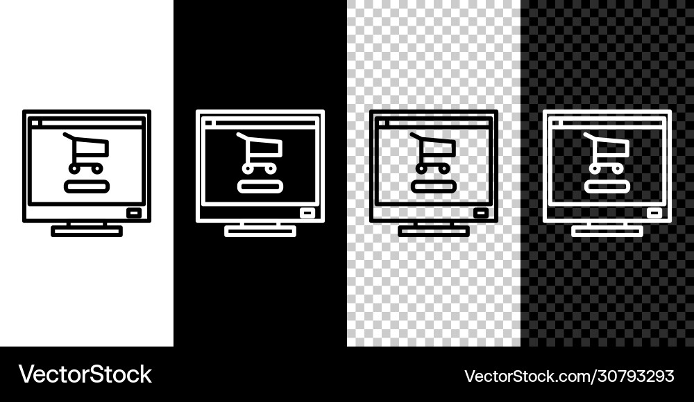 Set line shopping cart on screen computer icon Set line shopping cart on screen computer icon Vector Image