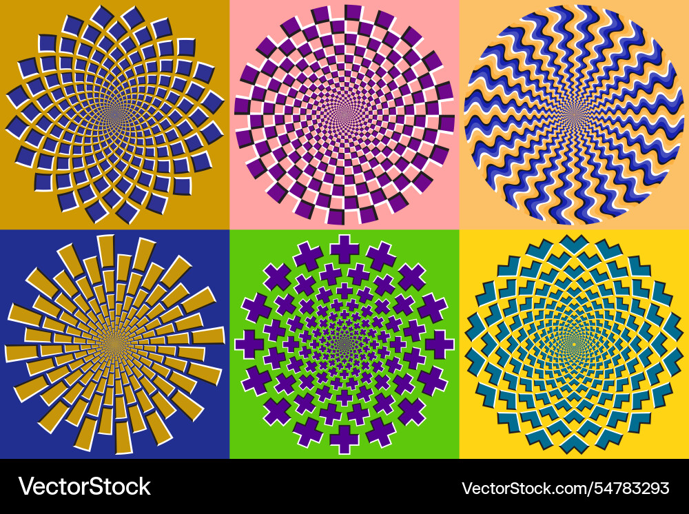 Set of hypnotic circular patterns colorful Vector Image
