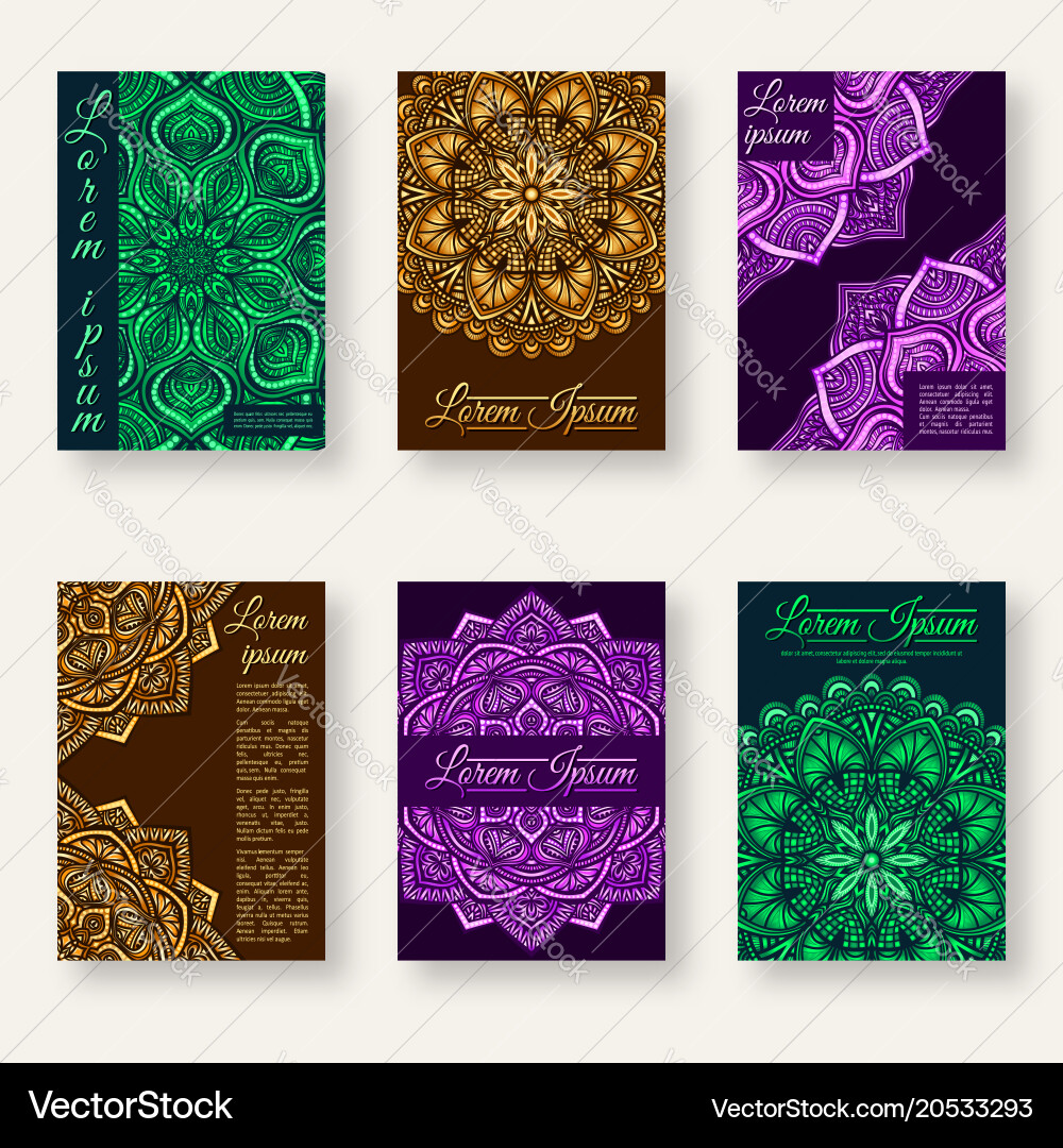 Set of six posters with floral circular pattern Vector Image