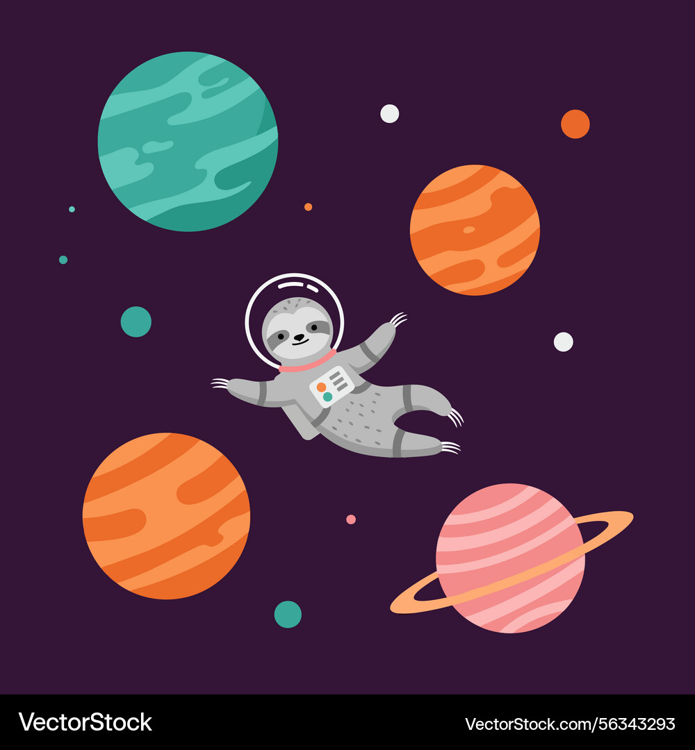 Sloth astronaut floating in colorful abstract Sloth astronaut floating in colorful abstract vector image