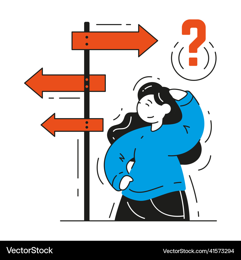 Business woman thinking making decision with arrow vector image