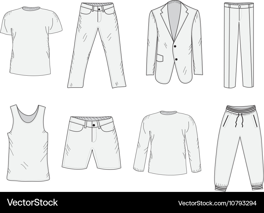 Clothing set sketch mens clothes hand-drawing vector image