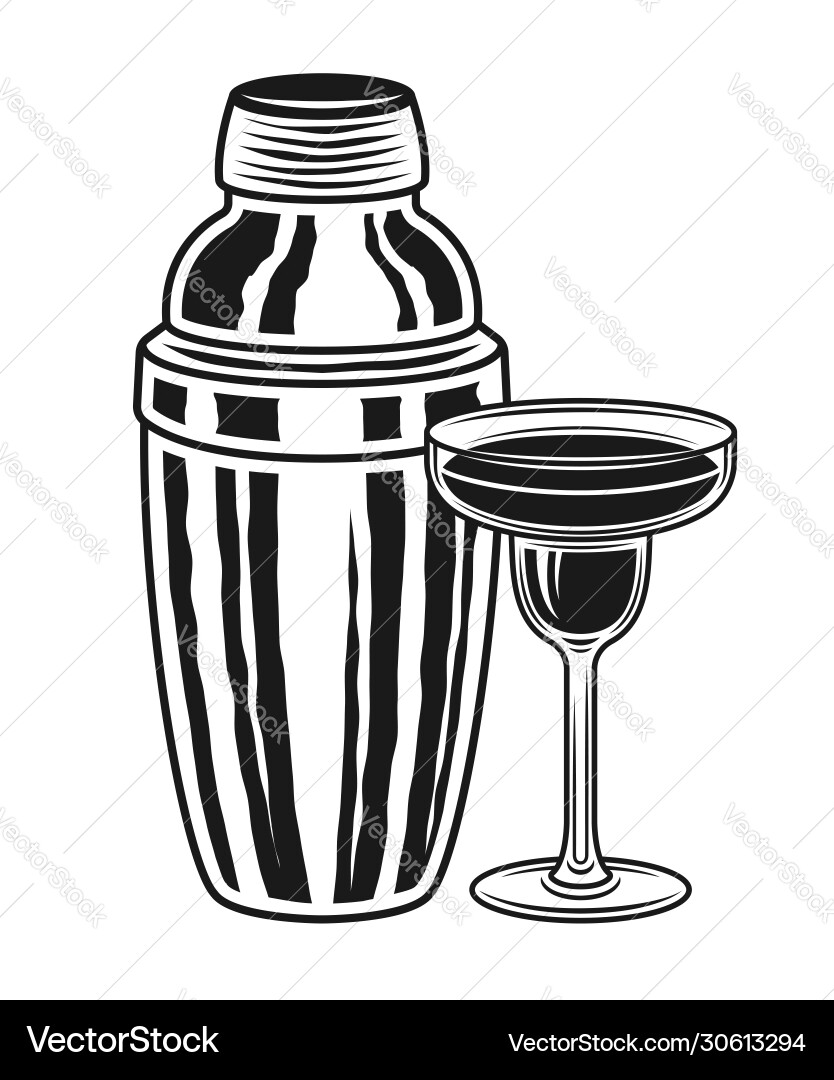 Cocktail Shaker \u0026 Margarita Glass – Royalty-Free Vector | VectorStock, image size:834x1080