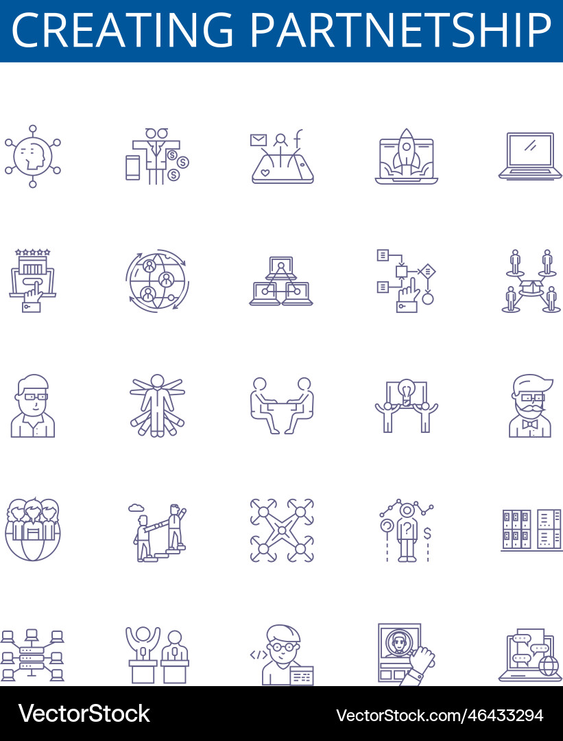 Creating partnetship line icons signs set design Vector Image