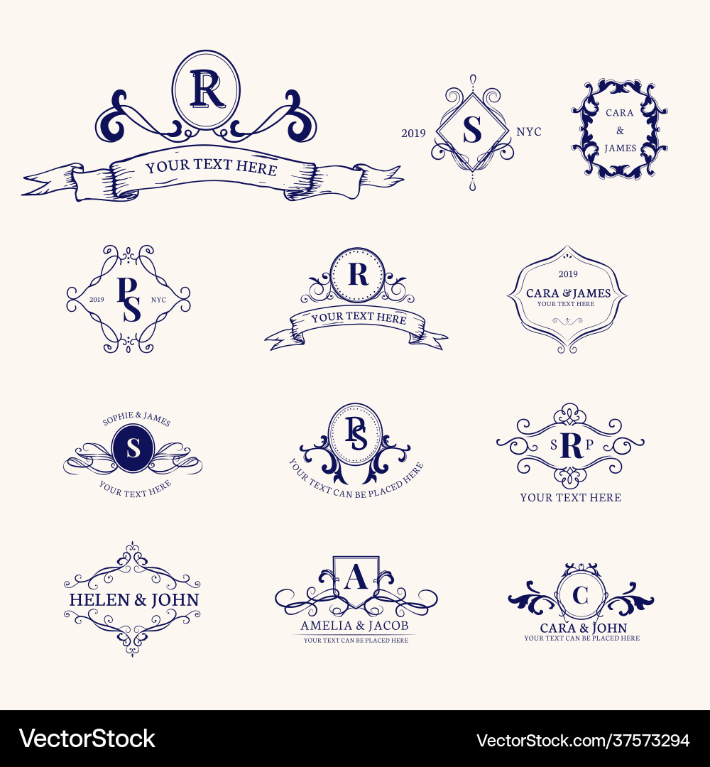 Emblems with initials set Emblems with initials set vector image