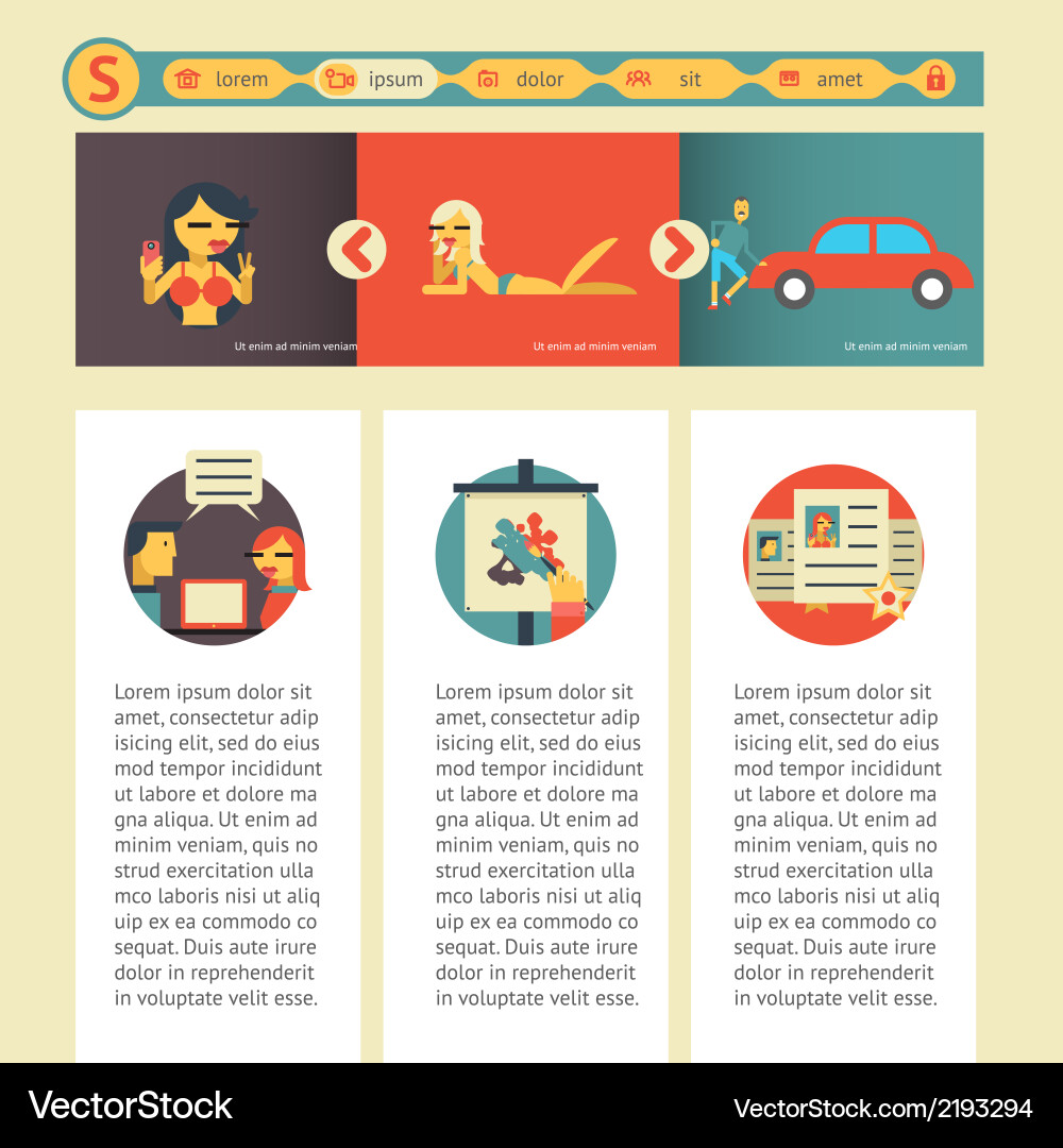 Flat design web site mobile template with social vector image
