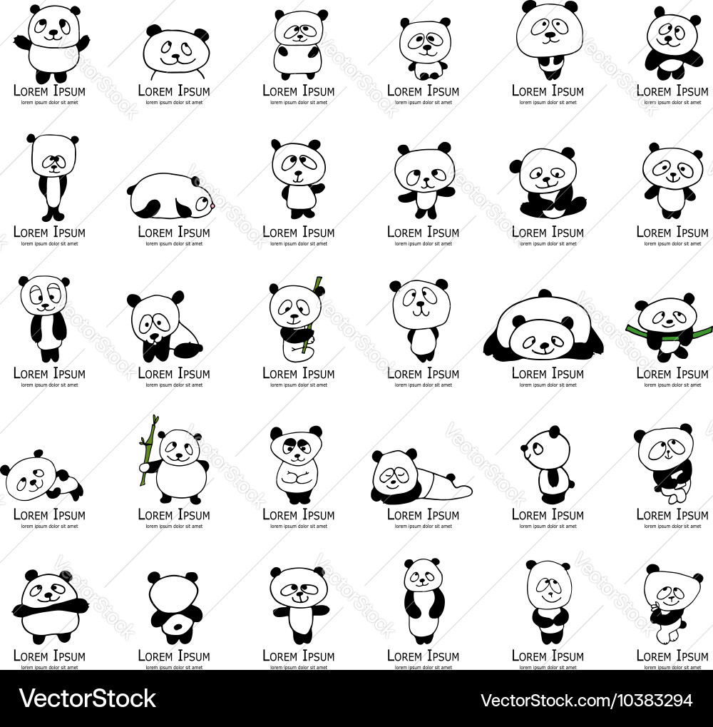 Funny pandas collection sketch for your design vector image