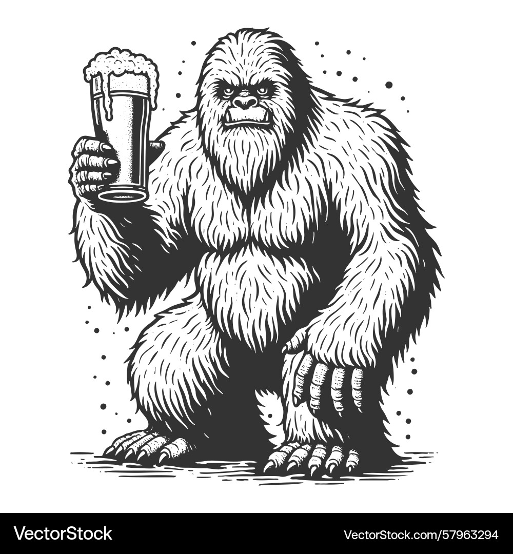 Grumpy Yeti with Beer Vector Image