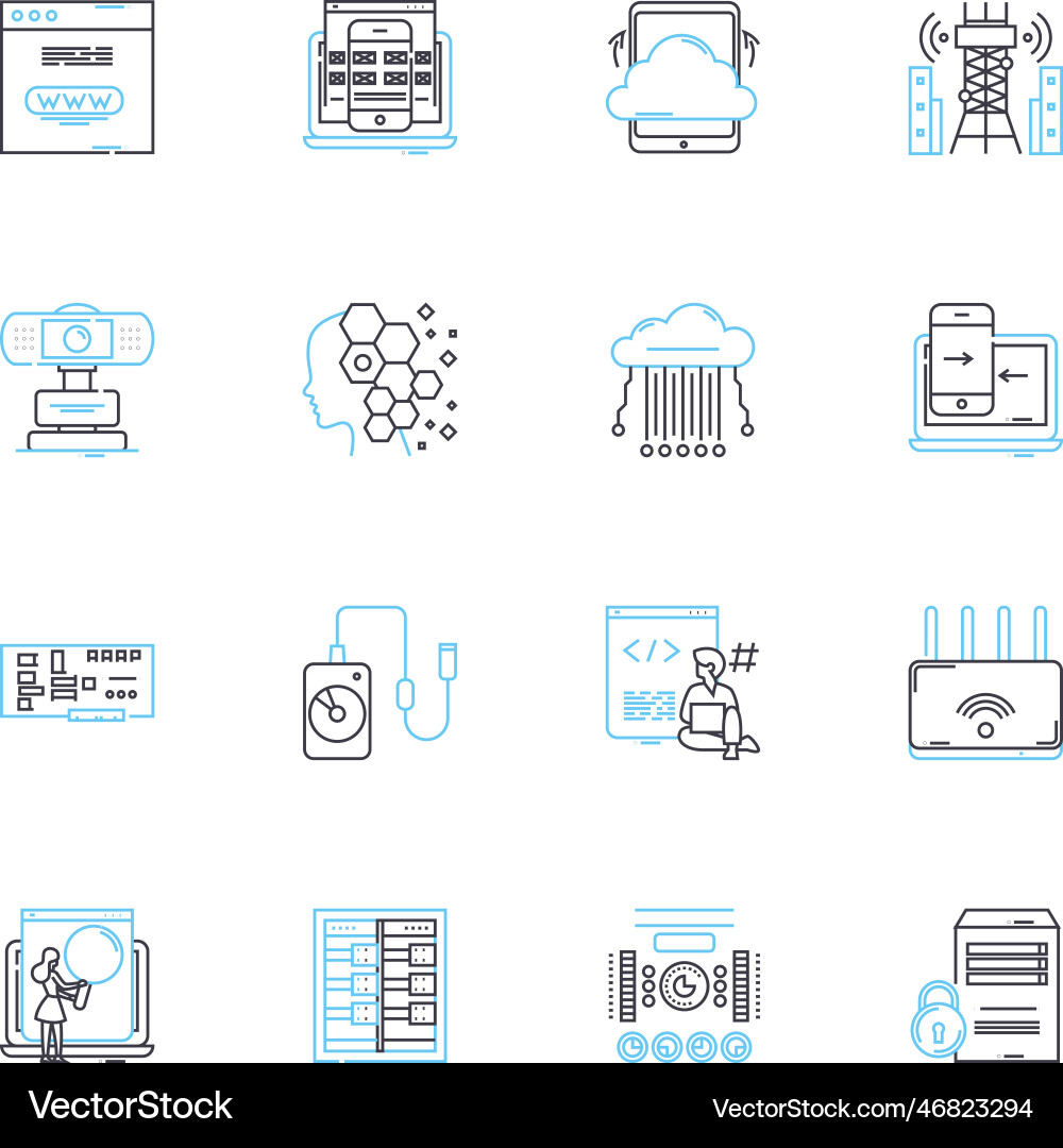 Information processor linear icons set vector image