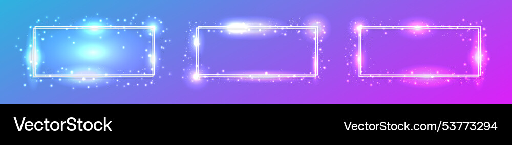 Neon double rectangular frame with shining effects Neon double rectangular frame with shining effects Vector Image