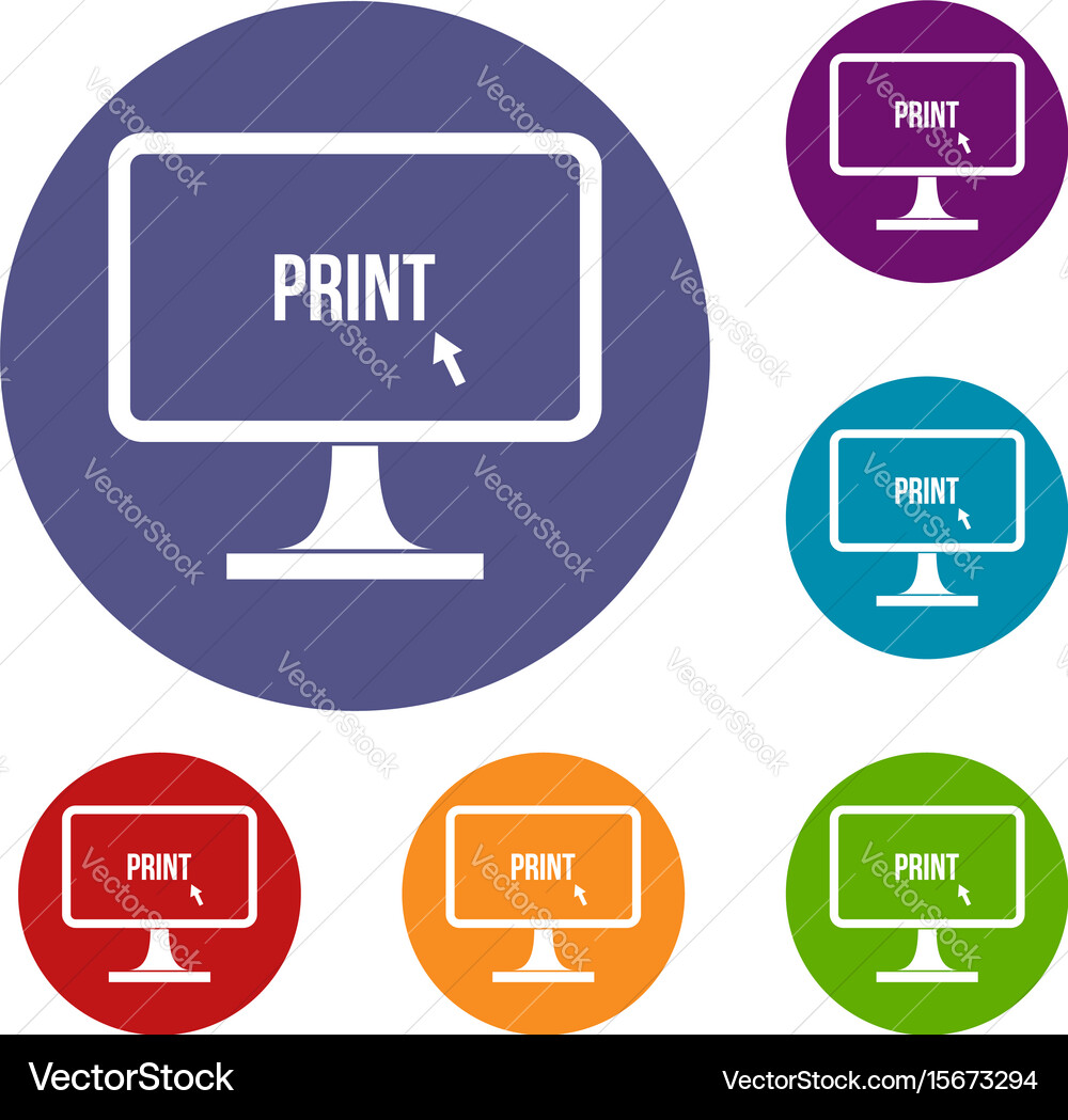 Print word on a computer monitor icons set vector image