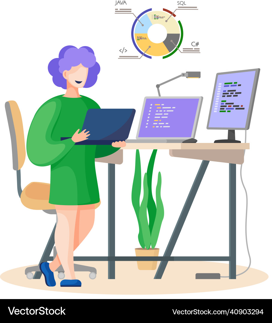 Professional programmer writing code for testing Professional programmer writing code for testing vector image