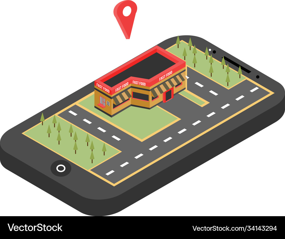 Red pointer on smartphone map gps navigation vector image