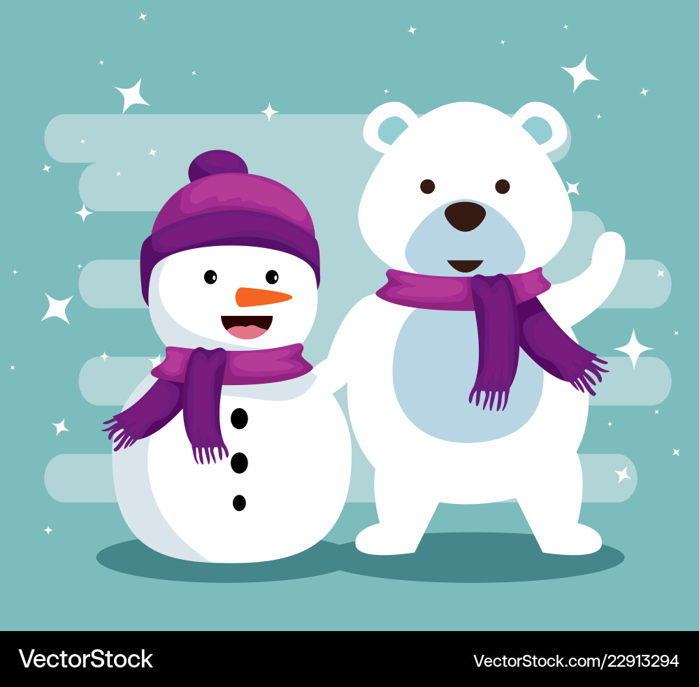 Schneemann und Schneebär mit Schal zu Weihnachten Schneemann und Schneebär mit Schal zu Weihnachten vektorbild