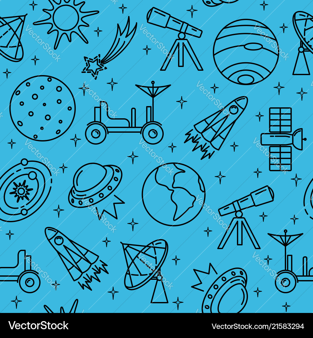 Seamless pattern with space icons in thin line Seamless pattern with space icons in thin line vector image