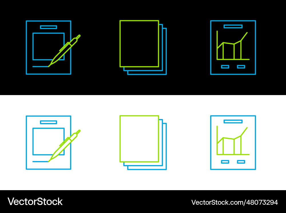 Set line document with graph chart blank notebook Set line document with graph chart blank notebook vector image