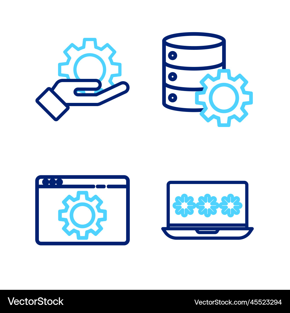 Set line laptop with password browser setting Set line laptop with password browser setting vector image