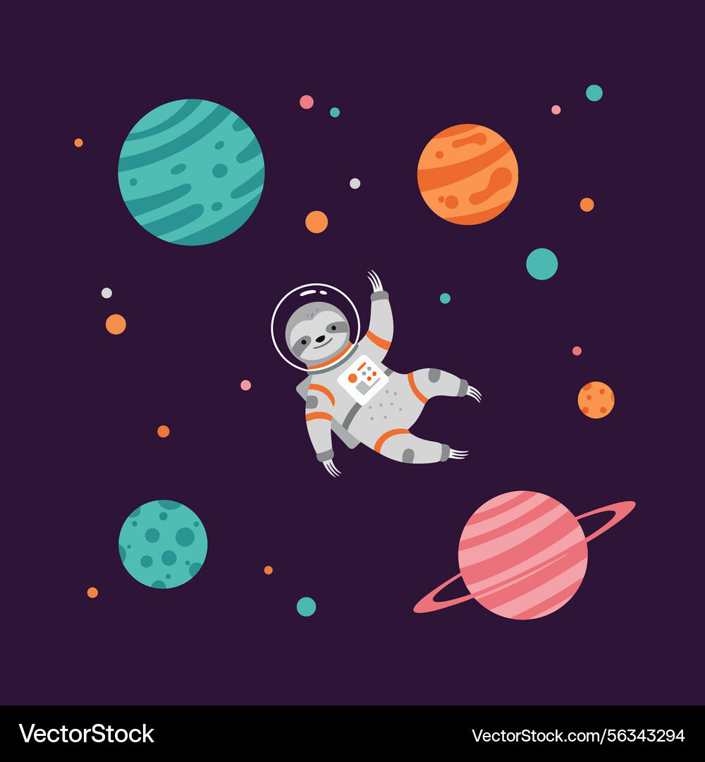 Sloth astronaut floating in space with colorful Sloth astronaut floating in space with colorful vector image