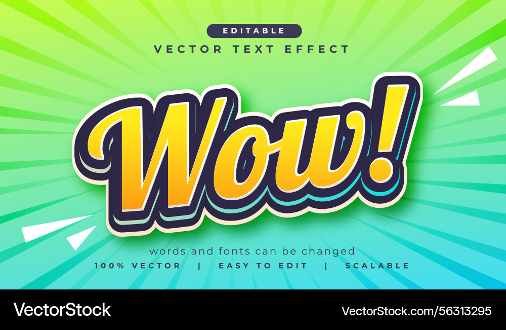 3d yellow wow text effect editable template vector image
