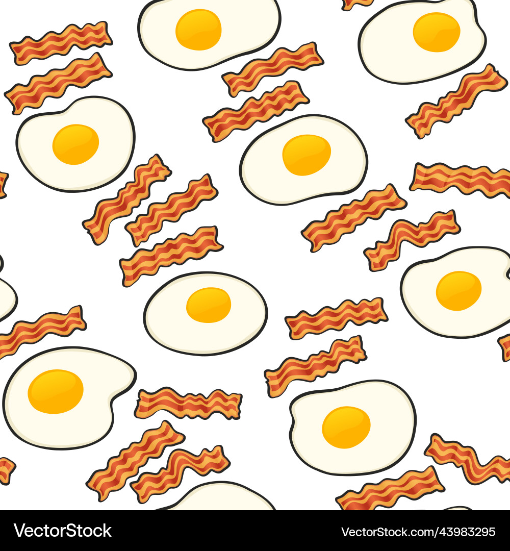 Breakfast with bacon and eggs seamless pattern Breakfast with bacon and eggs seamless pattern vector image