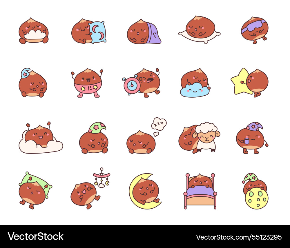 Chestnut character set with sleeping relaxing Chestnut character set with sleeping relaxing Vector Image
