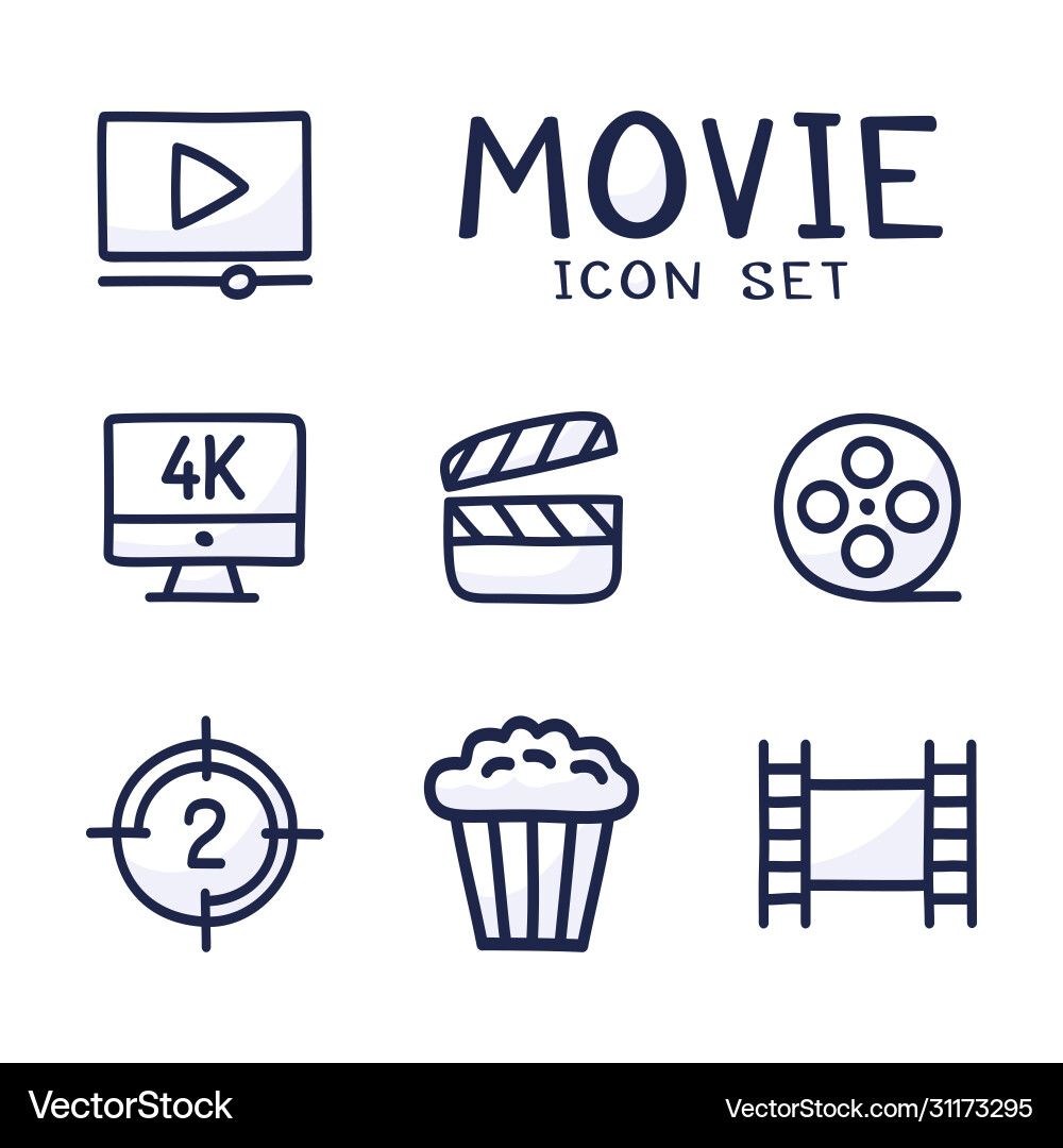 Cinema Icon Set - Cartoon Outline Vector Image