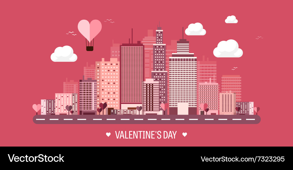City with hearts love Vector Image