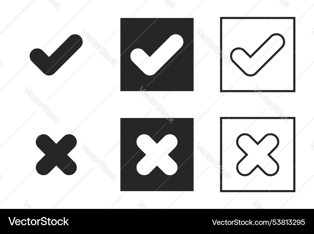 Dark check mark cross and tick icon design Vector Image