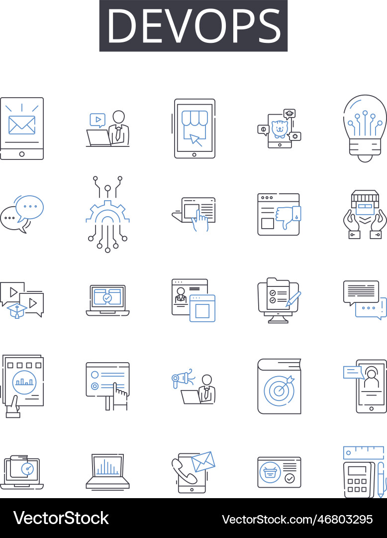 Devops line icons collection expertise analysis Vector Image