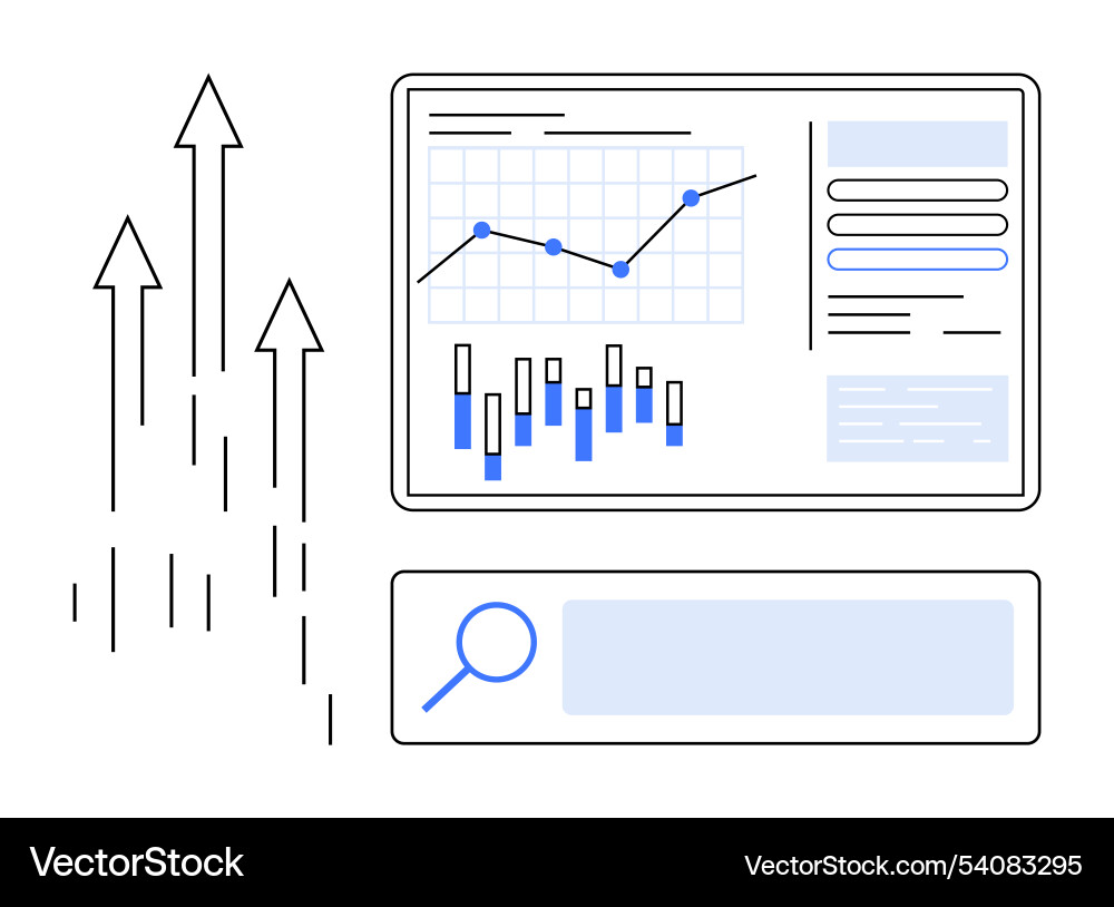 Digital dashboard with line graph bar chart Digital dashboard with line graph bar chart vector image