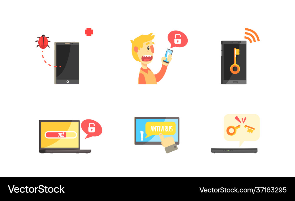 Hackers robbing computers and smartphones set vector image