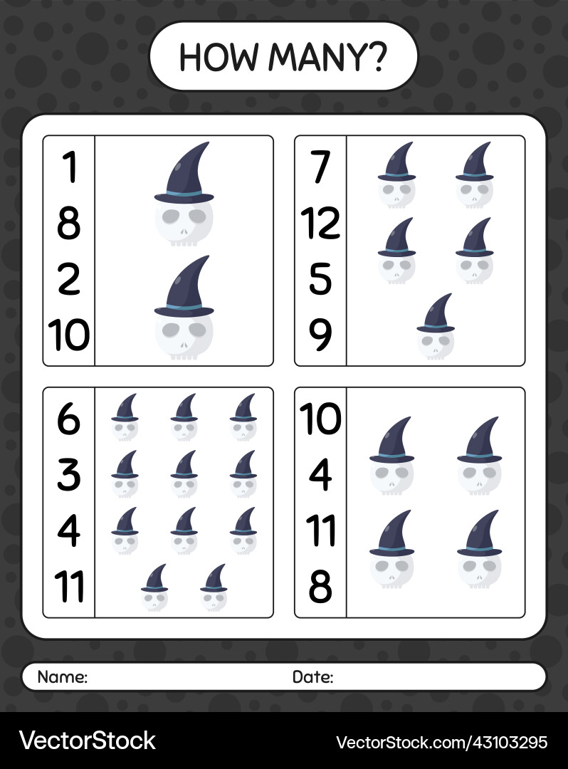 How many counting game with skull worksheet Vector Image