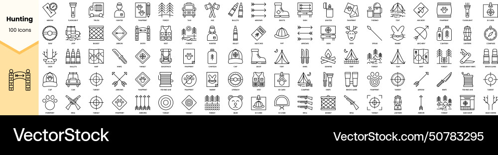 Set of hunting icons simple line art style Set of hunting icons simple line art style vector image