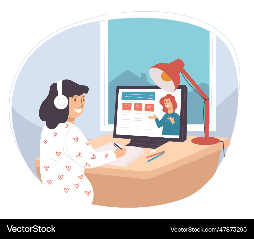 Student studying online using course in web Student studying online using course in web vector image