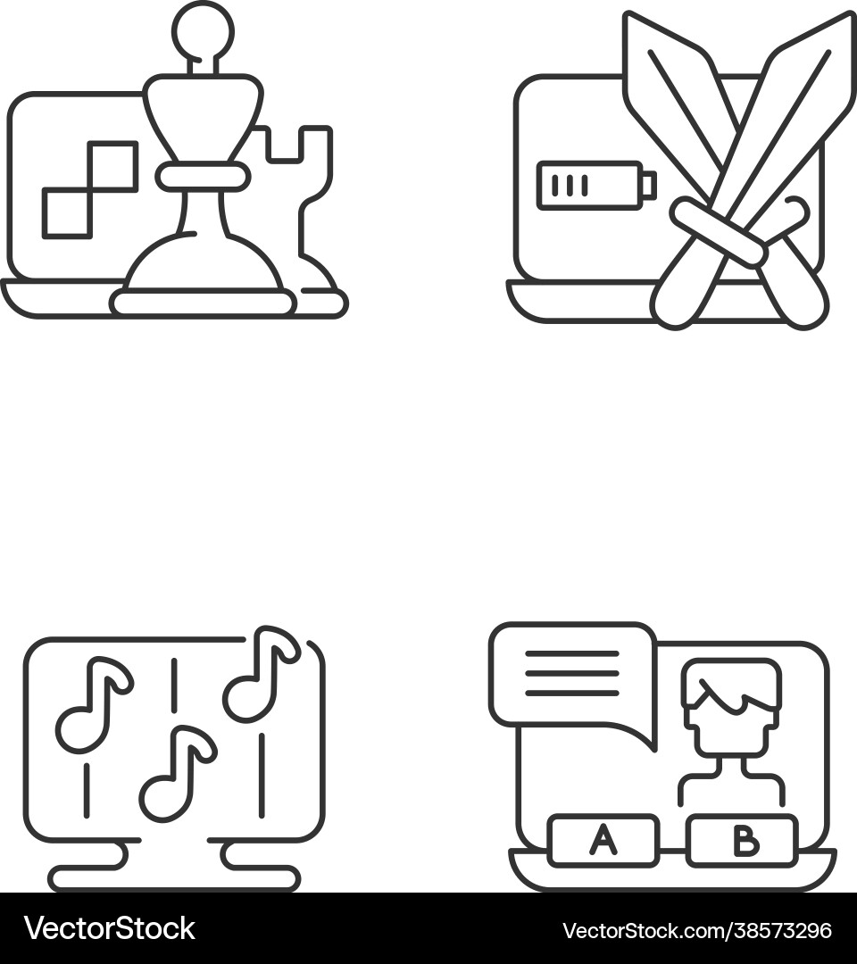 Competitive games types linear icons set Competitive games types linear icons set vector image