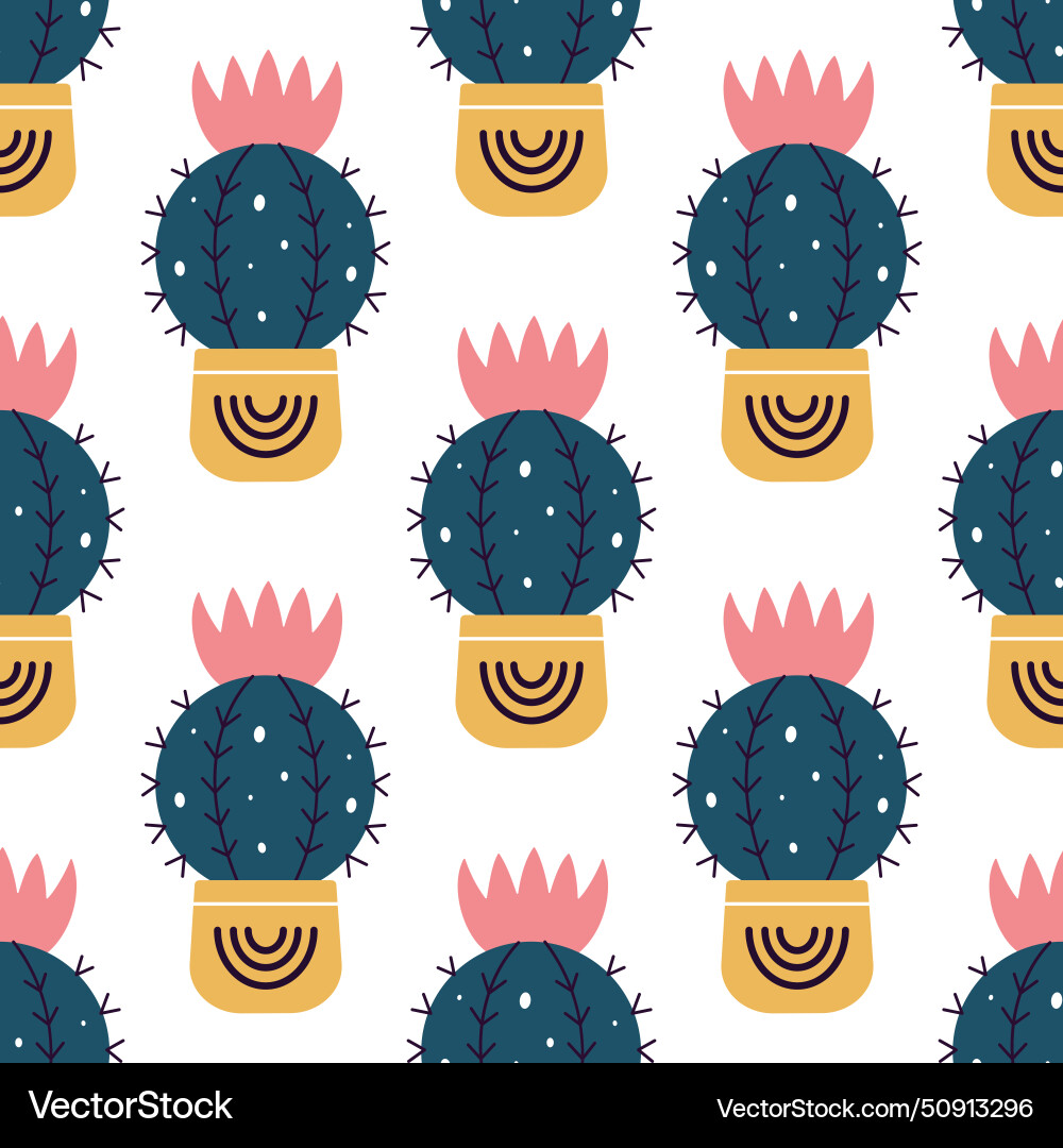 Cute cacti in boho style cactus seamless pattern Cute cacti in boho style cactus seamless pattern vector image