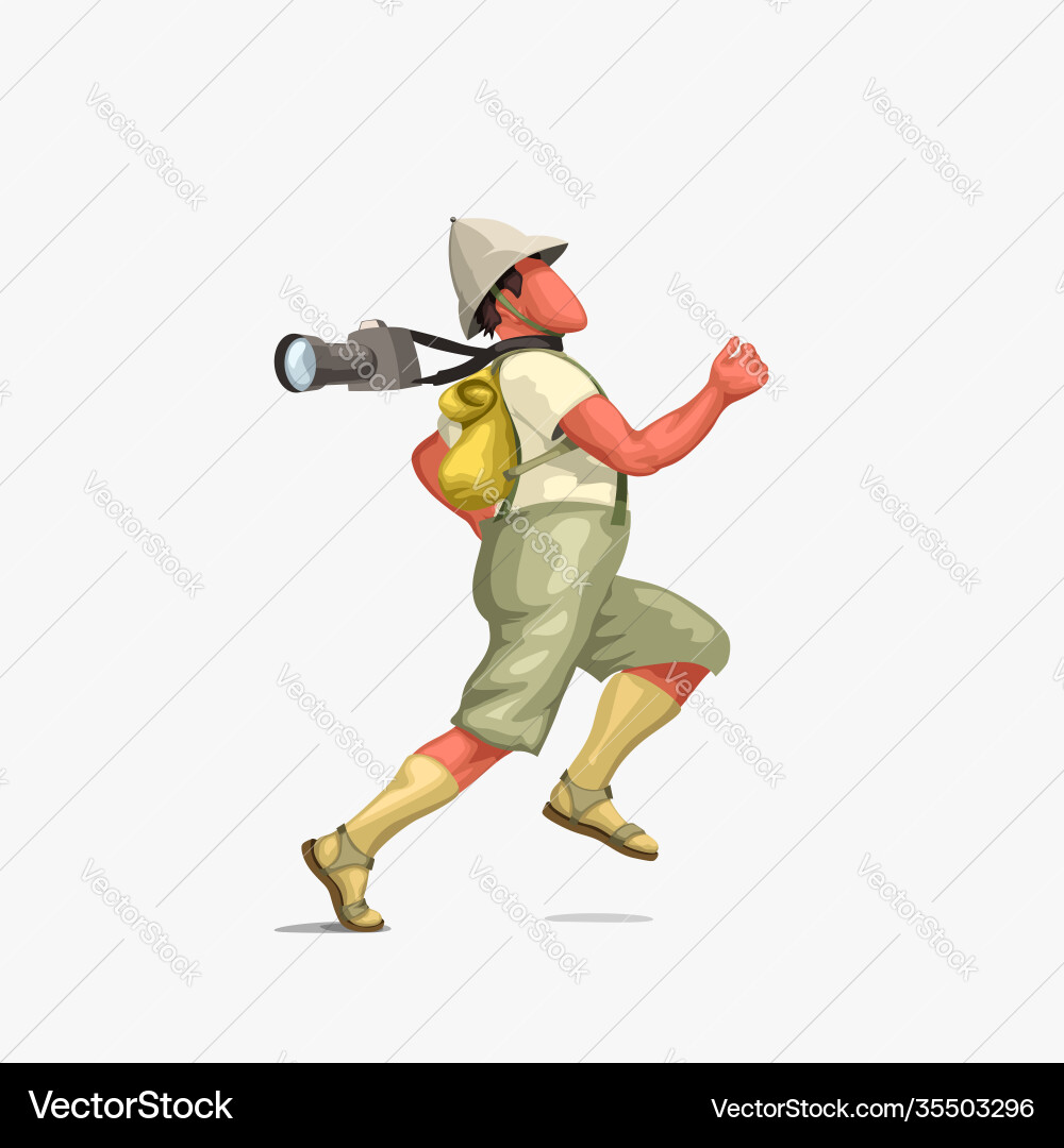 Fast running tourist with camera side view Fast running tourist with camera side view vector image