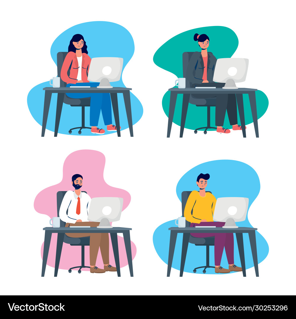 Group people working in computers Group people working in computers vector image